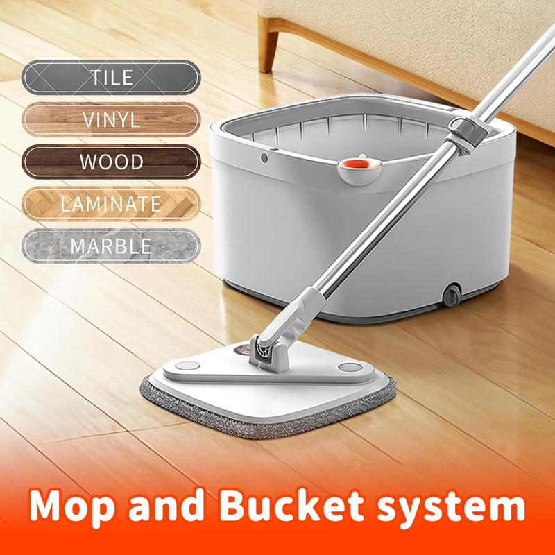 Spin Mop and Bucket Set with Self Separation Dirty and Clean Water System Self Wringing 360? Rotating Clean Mop-Head for Hardwood Tile Marble Floors with 6Pads-Grey