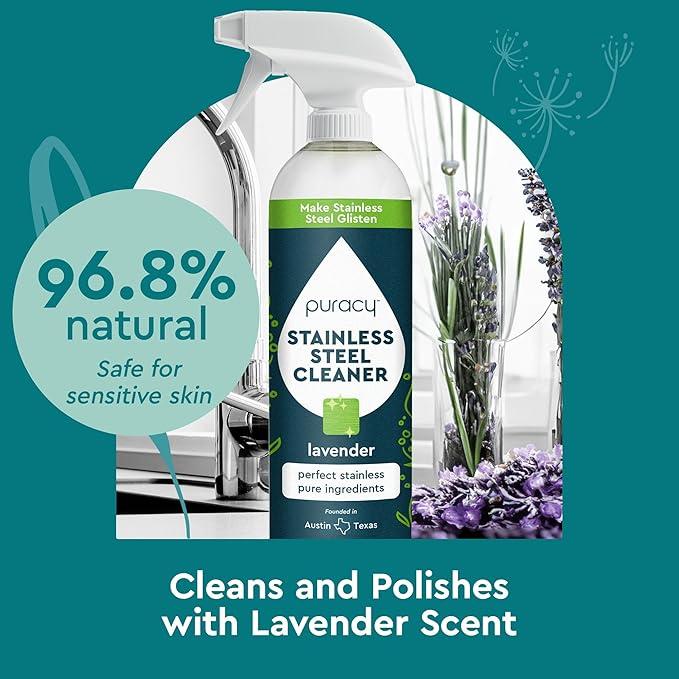 Stainless Steel Cleaner, 96.8% Natural Stainless Steel Sink Cleaner, Stainless Steel Cleaner for Appliances, Sink Cleaner and Polish Kitchen Cleaner, Stainless Steel Refrigerator Spray (Lavender)