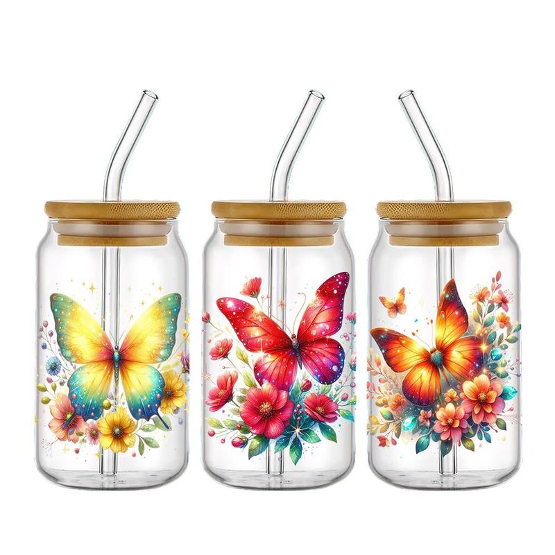 Butterfly & Flower Pattern Waterproof Sticker, 4 Counts set Waterproof Sticker, DIY Decorative Sticker for Water Bottle Cup Mug