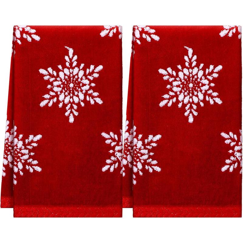 Christmas Snowflakes Hand Towels Red Winter Xmas Bathroom Towels Highly Absorbent Soft Kitchen Dish Towel Retro Christmas Towel for Holiday Decor Home Decorations, 15.8 x 27.6 inch