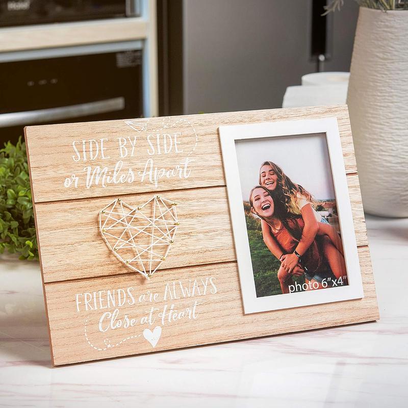 Friends Picture Frame Gift - Long Distance Friendship Gifts For BFF - Friend Birthday Gifts for Women, BFF, Bestfriend, Besties - Side By Side Or Miles Apart - 6X4 Inches Cute Photo