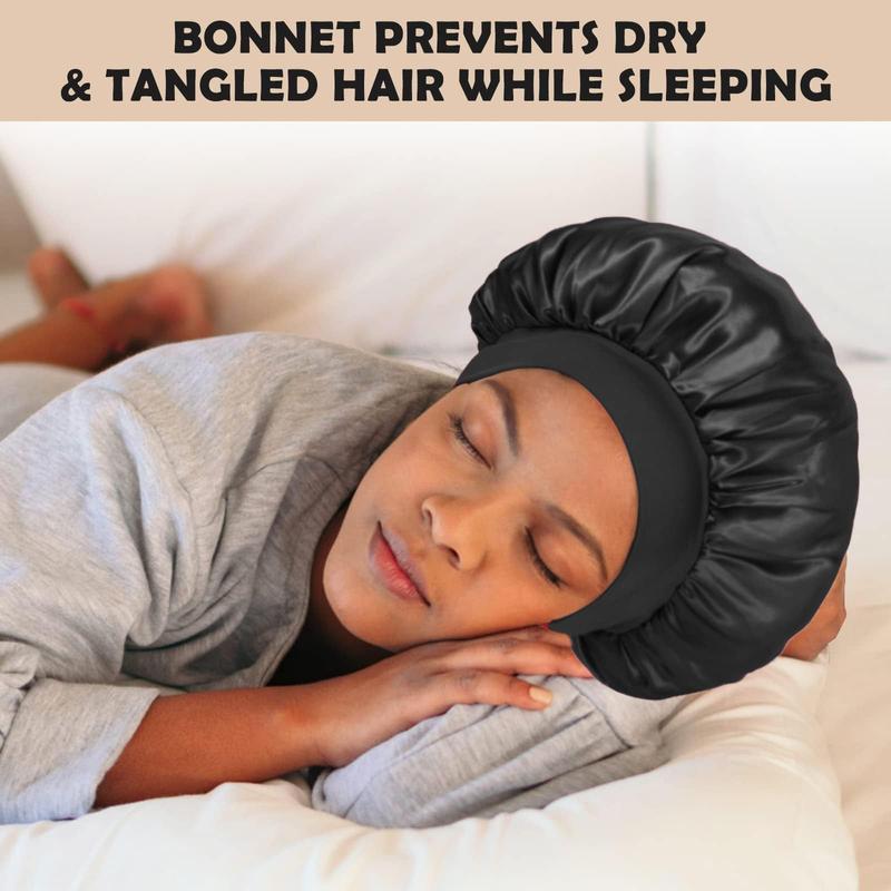 2Pcs Black Gold Silk Bonnets for Women's Sleep