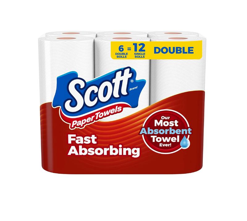 Scott Paper Towels,6 Double Rolls = 12 Regular Rolls (100 Sheets Per Roll)