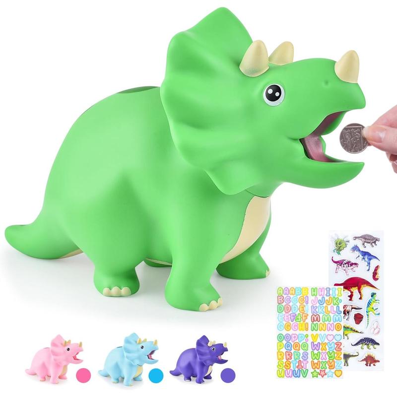 Dinosaur Piggy Bank for Kids, Unbreakable Plastic Money Coin Bank for Boys and Girls, Great Gifts for Birthday, Easter, Baby Shower