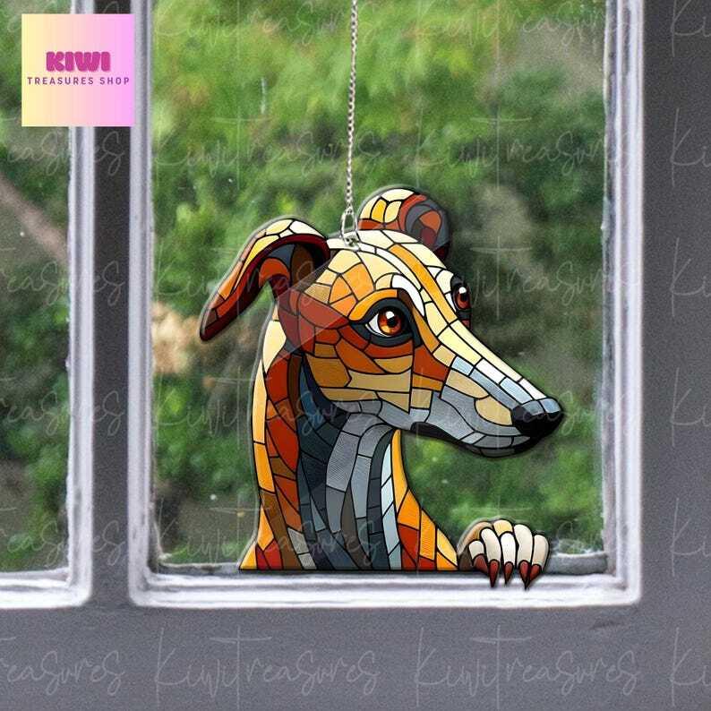 Greyhound peeking Acrylic Window Hanging, dog Mom gift, NOT Suncatcher, Cute dog, memorial gift, greyhound dog lover