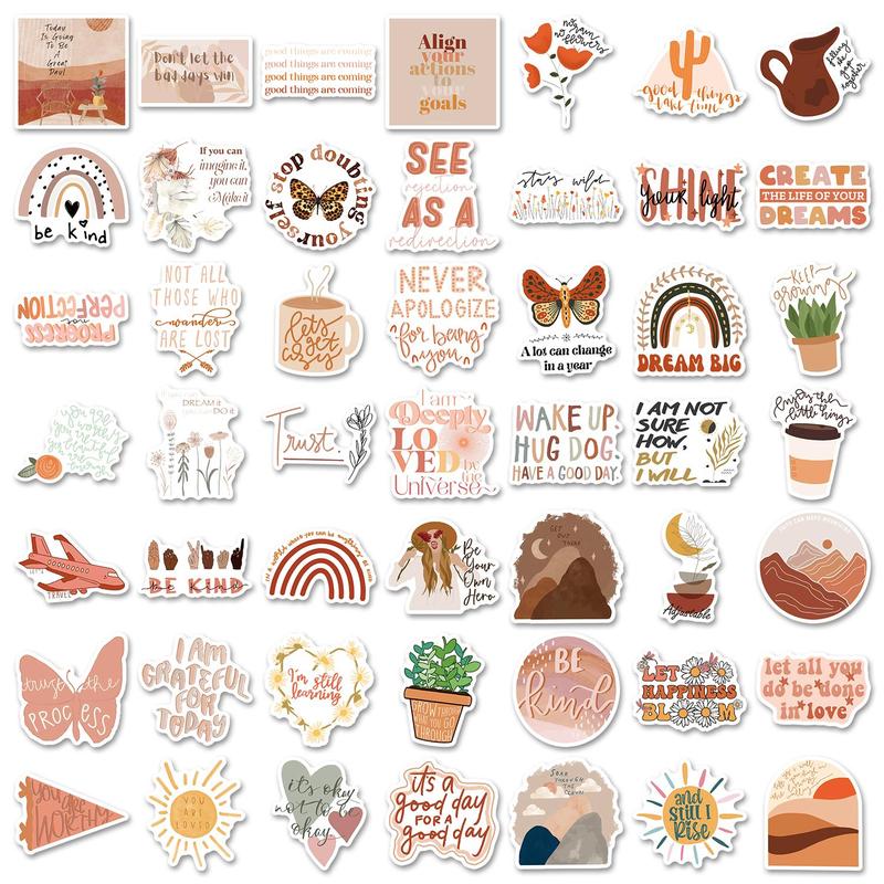 Motivational Slogan Sticker, 49pcs set Boho Style Decorative Sticker, DIY Decals for Water Bottle, Laptop, Phone Case, Scrapbooking, Journal Making