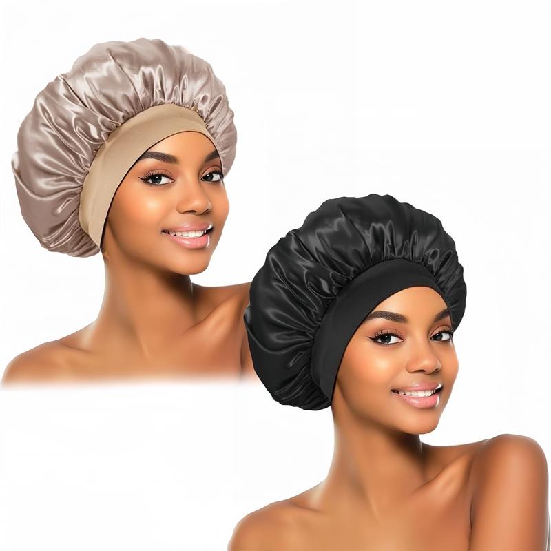 2Pcs Black Gold Silk Bonnets for Women's Sleep