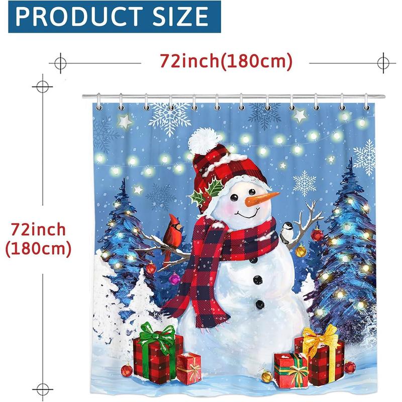 Christmas Shower Curtain, Snowman Christmas   Bath Curtain for Bathroom, Let it Snow Fabric Shower Curtains with Hooks, Holiday Winter Gifts for Home Decorations, 72x72 Inches