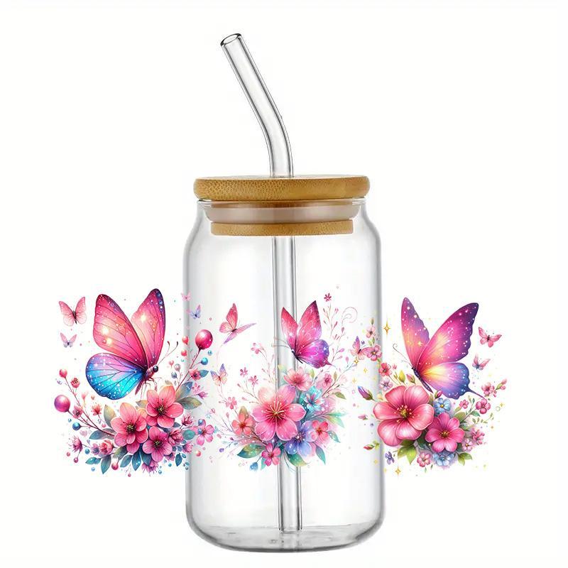 Butterfly & Flower Pattern Waterproof Sticker, 4 Counts set Waterproof Sticker, DIY Decorative Sticker for Water Bottle Cup Mug