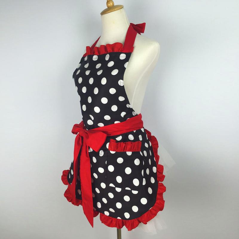 Cute Apron Retro Polka Dot Aprons Ruffle Side Vintage Cooking Aprons with Pockets Adjustable Kitchen Aprons for Women Girls Waitress Chef Mother's Day Gift(Red)