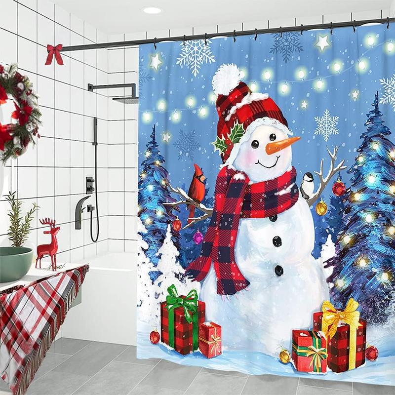 Christmas Shower Curtain, Snowman Christmas   Bath Curtain for Bathroom, Let it Snow Fabric Shower Curtains with Hooks, Holiday Winter Gifts for Home Decorations, 72x72 Inches