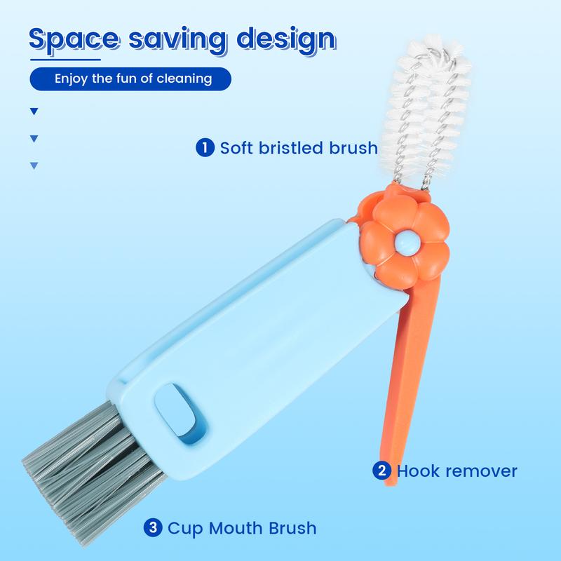 Christmas Gift 6Counts Cup Lid Cleaning Brush Multifunctional Bottle Gap Cleaner Brush 180° Rotatable Cup Lid Gap Cleaning Brush Set Hangable Cup Crevice Cleaner Portable 3 Colors Cup Lid Cleaner for Bottle Cleaning