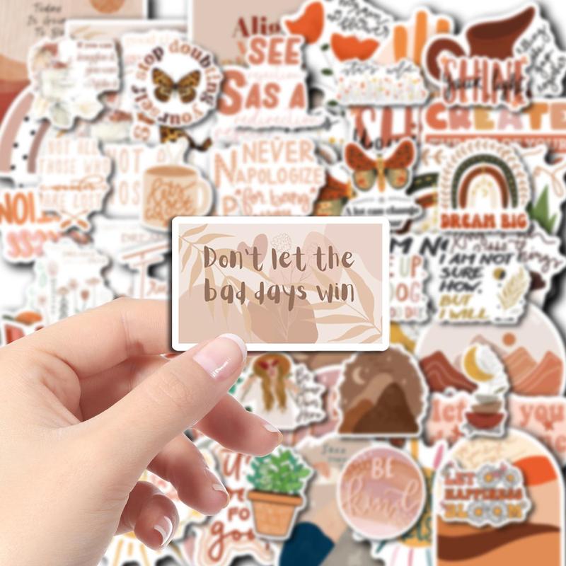 Motivational Slogan Sticker, 49pcs set Boho Style Decorative Sticker, DIY Decals for Water Bottle, Laptop, Phone Case, Scrapbooking, Journal Making