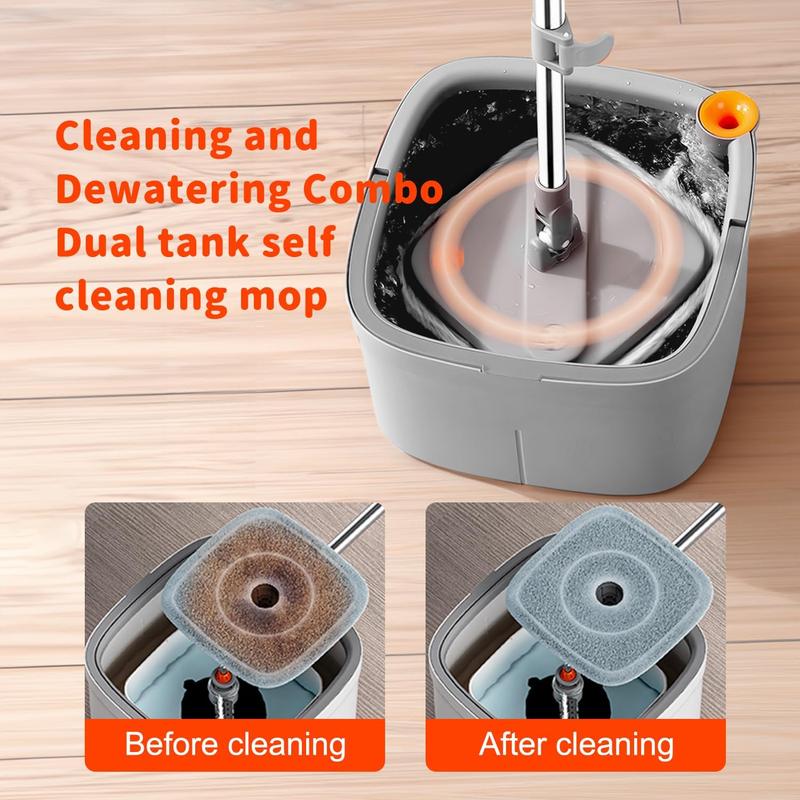 Spin Mop and Bucket Set with Self Separation Dirty and Clean Water System Self Wringing 360? Rotating Clean Mop-Head for Hardwood Tile Marble Floors with 6Pads-Grey