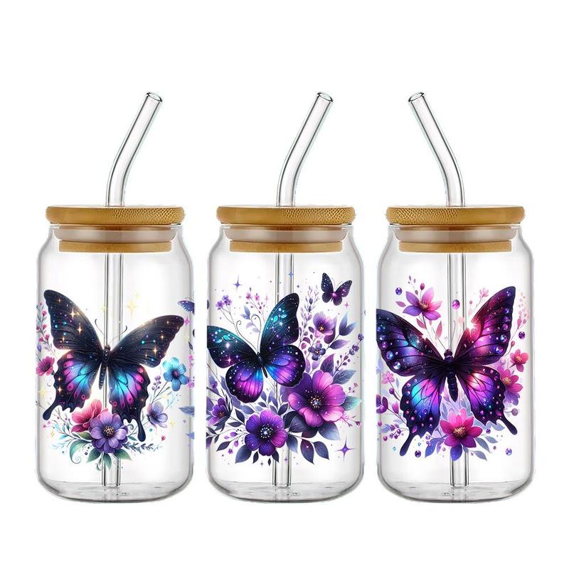 Butterfly & Flower Pattern Waterproof Sticker, 4 Counts set Waterproof Sticker, DIY Decorative Sticker for Water Bottle Cup Mug