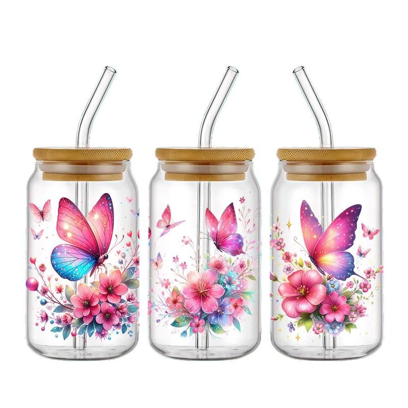 Butterfly & Flower Pattern Waterproof Sticker, 4 Counts set Waterproof Sticker, DIY Decorative Sticker for Water Bottle Cup Mug