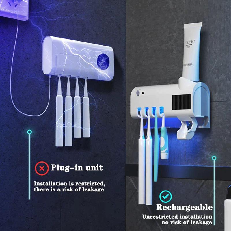 UV Light Sterilizer Toothbrush Holder with Automatic Toothpaste Dispenser and Additional Storage Hooks - White - Cover