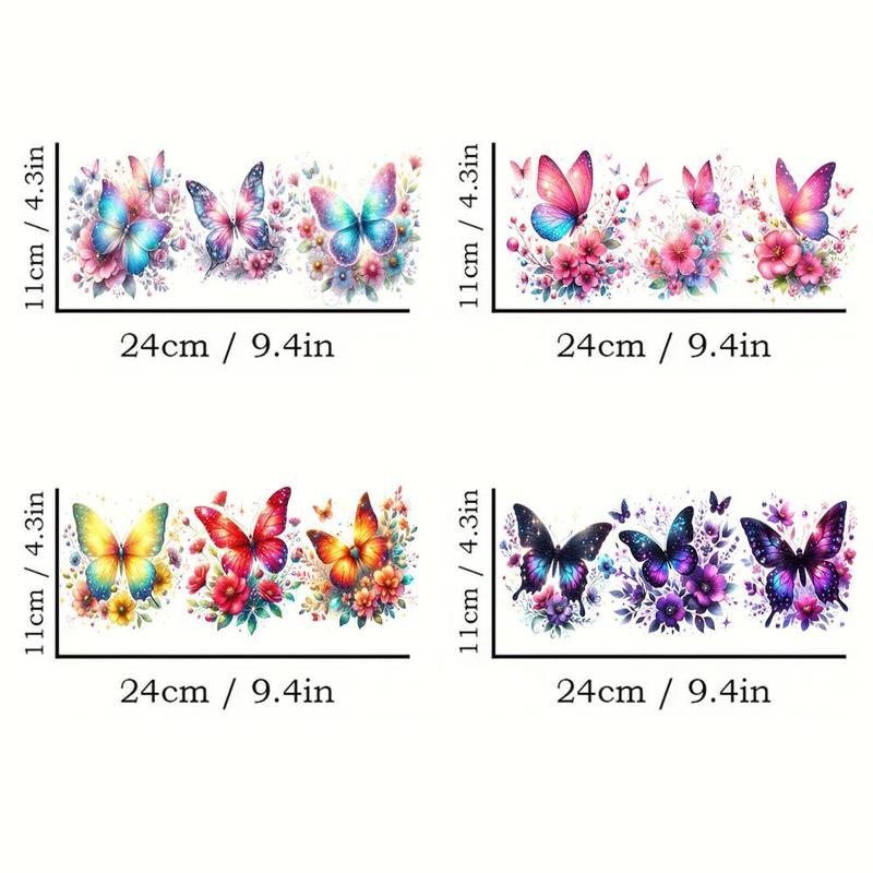 Butterfly & Flower Pattern Waterproof Sticker, 4 Counts set Waterproof Sticker, DIY Decorative Sticker for Water Bottle Cup Mug