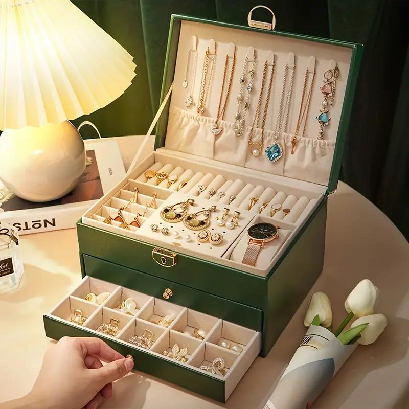 Jewelry Storage Box with Drawer, 1 Box Large Capacity 3-layer Jewelry Organizer, Jewelry Storage Box for Earrings, Rings, Necklaces, Home Organizer