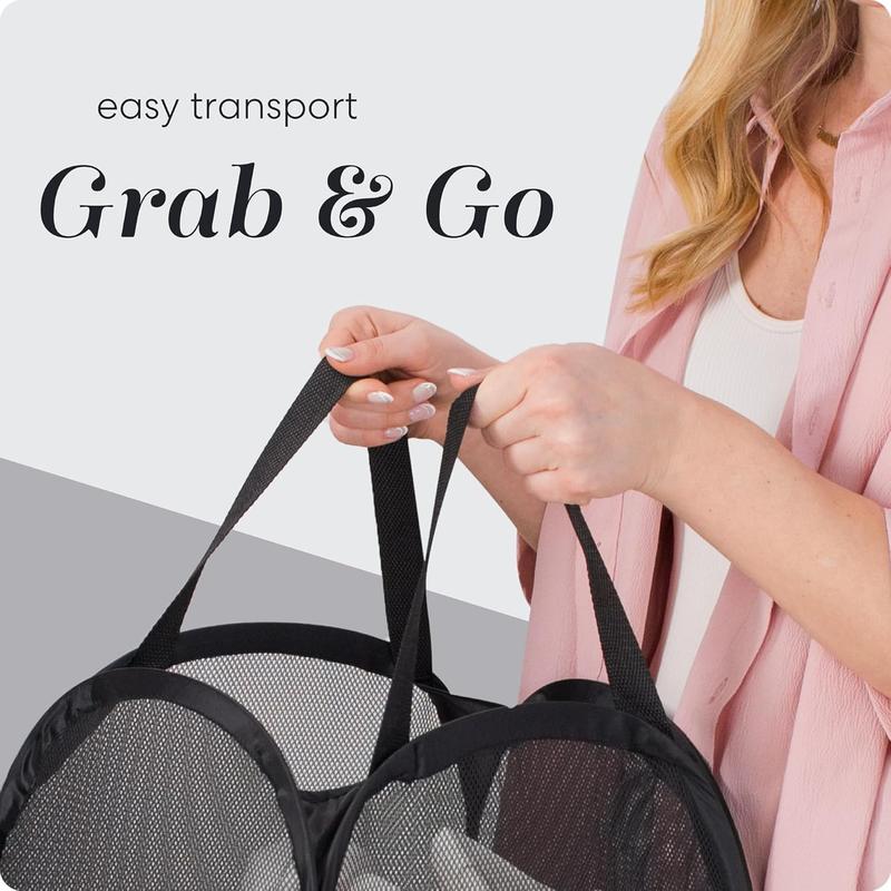 Clothes Storage Basket Handy Laundry Collapsible Mesh Pop Up Hamper with Wide Opening and Side Pocket – Breathable, Sturdy, Foldable, and Space-Saving Design for Clothes and Storage.