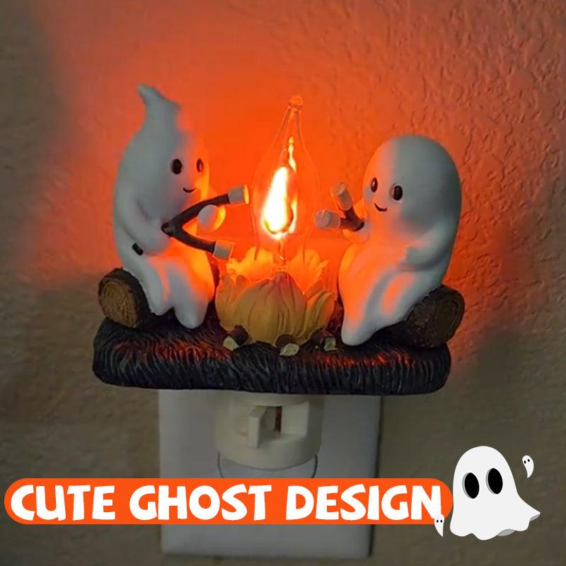 Breamies Ghost Campfire Flickering Night Light, Ghosts Campfire Flicker Flame Halloween Nightlight, 3D LED Small Electric Faux Campfire Night Light, Halloween Nightlight Indoor Decorations