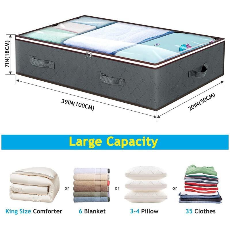 Under Bed Storage Bag, 2 Counts Large Capacity Clothes Storage Bag with Handle & Zipper, Foldable Storage Bags with Clear Window for Home Bedroom