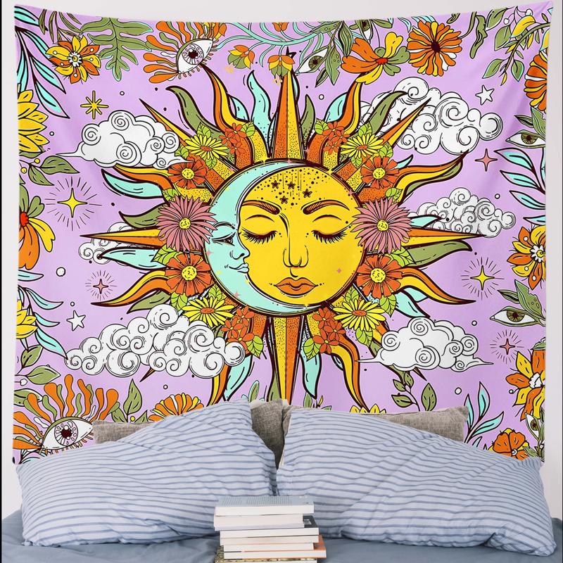 Christmas 2024 Ornament - Vibrant Sun & Moon Pattern Tapestry - Unique Wall Hanging for Living Room, Bedroom, Dormitory - Adds Bohemian Touch to Home Decor, Perfect for Nature Lovers Decoration