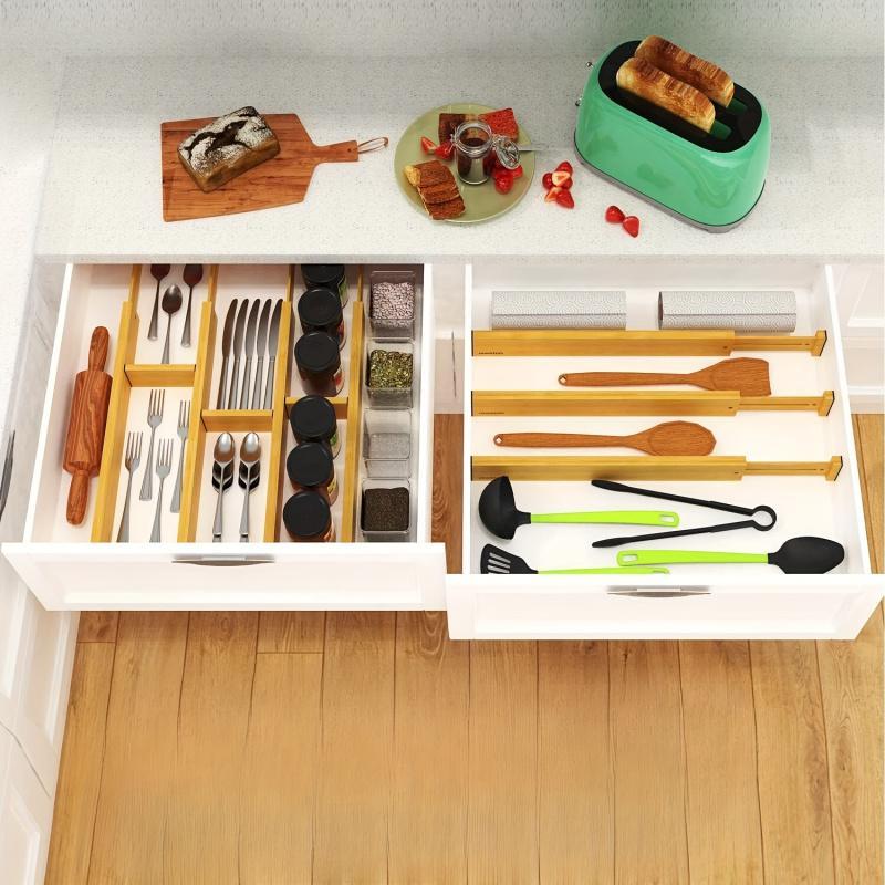 Wooden Drawer Divider, 13pcs set Including 4 Counts Adjustable Drawer Divider & 9 Counts Insert, Expandable Drawer Organizer for Bedroom, Kitchen, Office