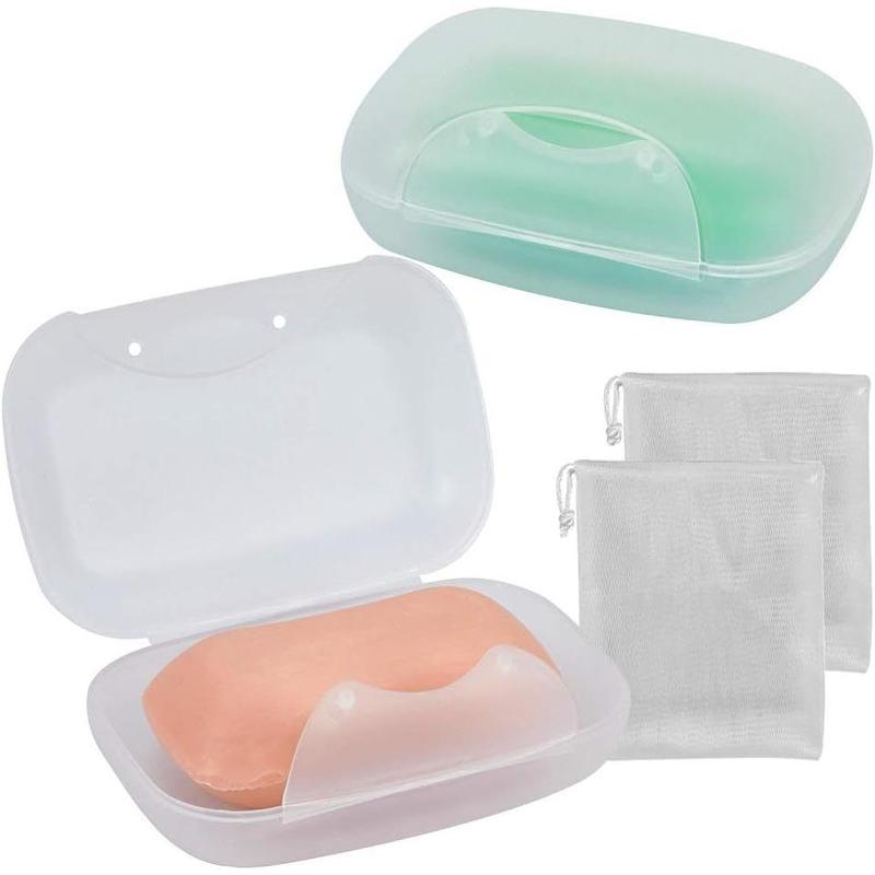 Soap Box Holder, 2-Pack Soap Dish Soap Savers Case Container for Bathroom Camping Gym Gift Cover