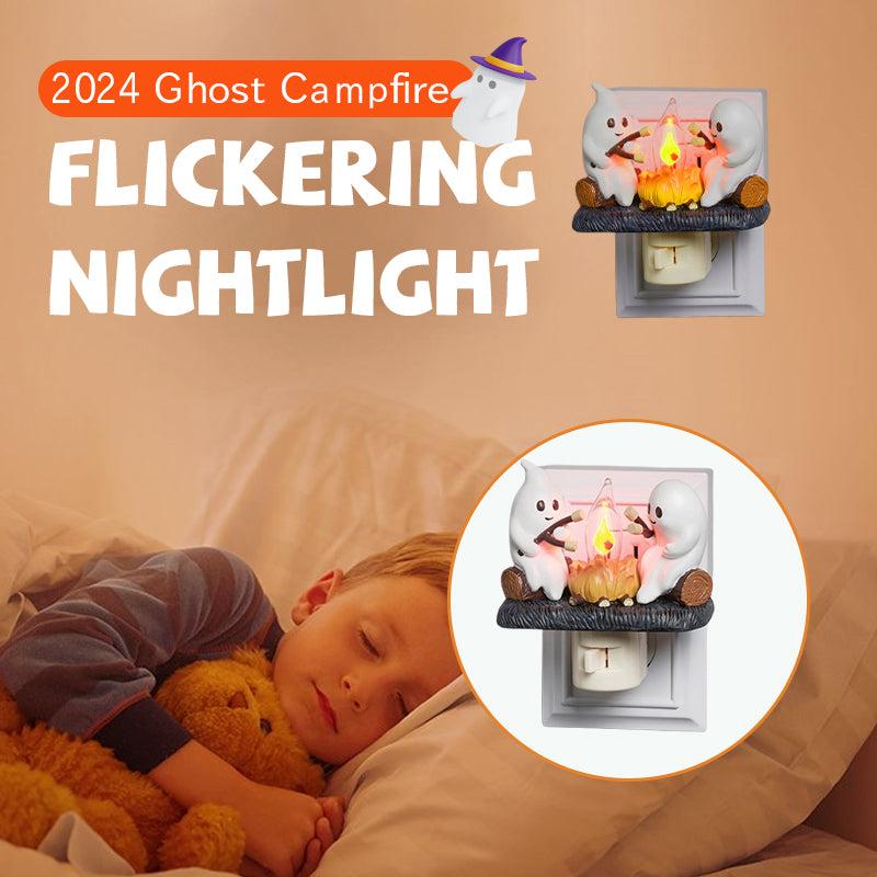 Breamies Ghost Campfire Flickering Night Light, Ghosts Campfire Flicker Flame Halloween Nightlight, 3D LED Small Electric Faux Campfire Night Light, Halloween Nightlight Indoor Decorations