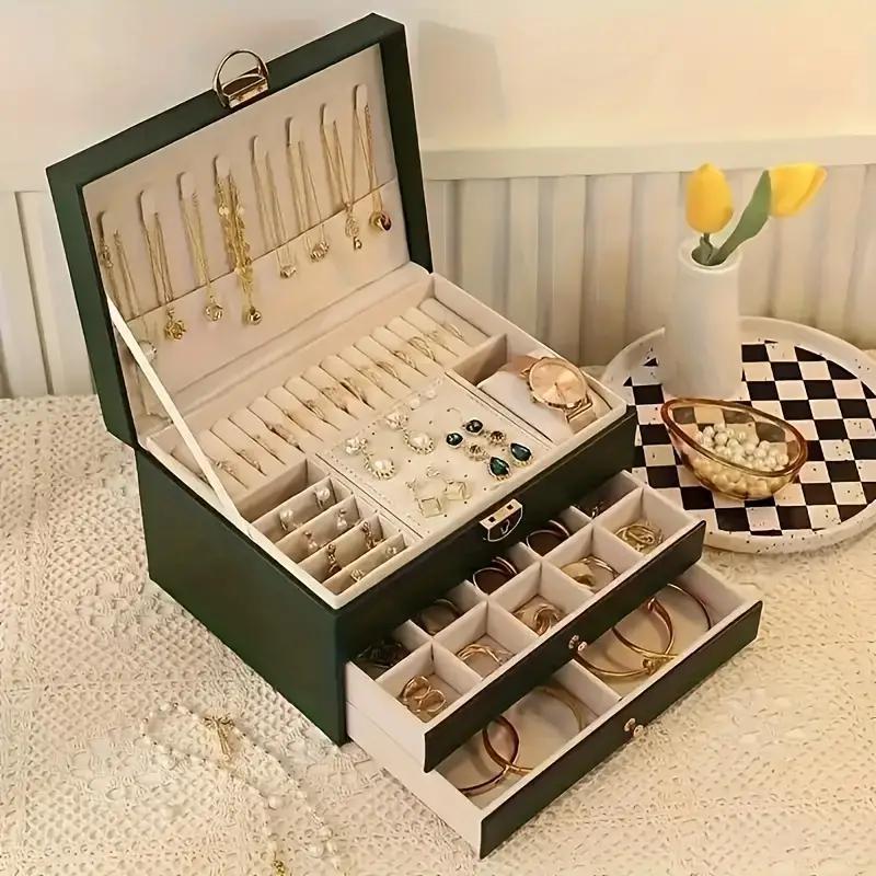 Jewelry Storage Box with Drawer, 1 Box Large Capacity 3-layer Jewelry Organizer, Jewelry Storage Box for Earrings, Rings, Necklaces, Home Organizer