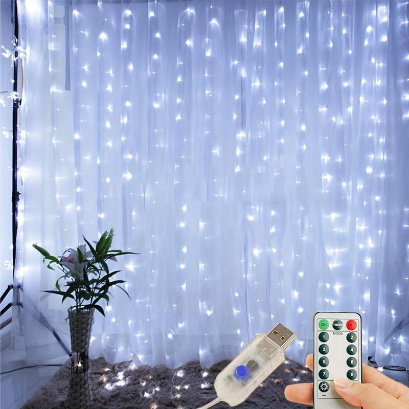 Christmas LED Curtain String Light, 1 Count Glowing Curtain Light Decoration with Remote Control, Decor Light Sweet Furniture, USB Powered LED Lights for Room Decor, Festival Party Wall Decor, Summer for Gift, Halloween Decor, Girls Bedroom Furniture