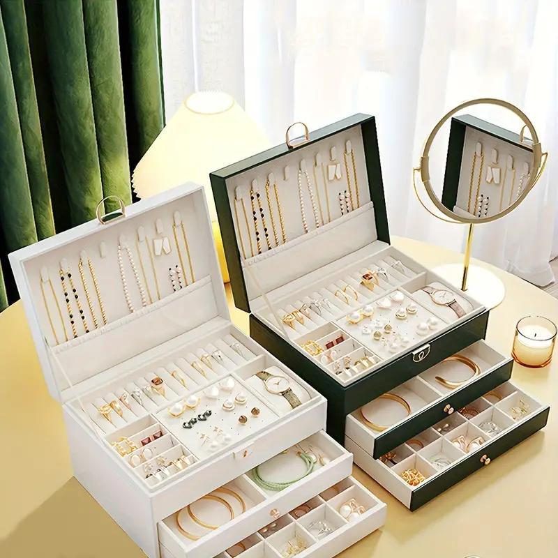 Jewelry Storage Box with Drawer, 1 Box Large Capacity 3-layer Jewelry Organizer, Jewelry Storage Box for Earrings, Rings, Necklaces, Home Organizer