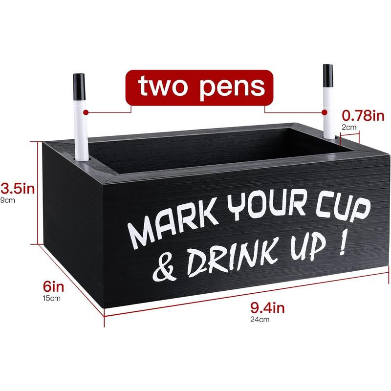 Wood Double Disposable Cup Holder with Marker Slot, Mark Your Cup and Drink Up Plastic Cup Organizer Drink Dispenser for Wedding Party Kitchen Decor