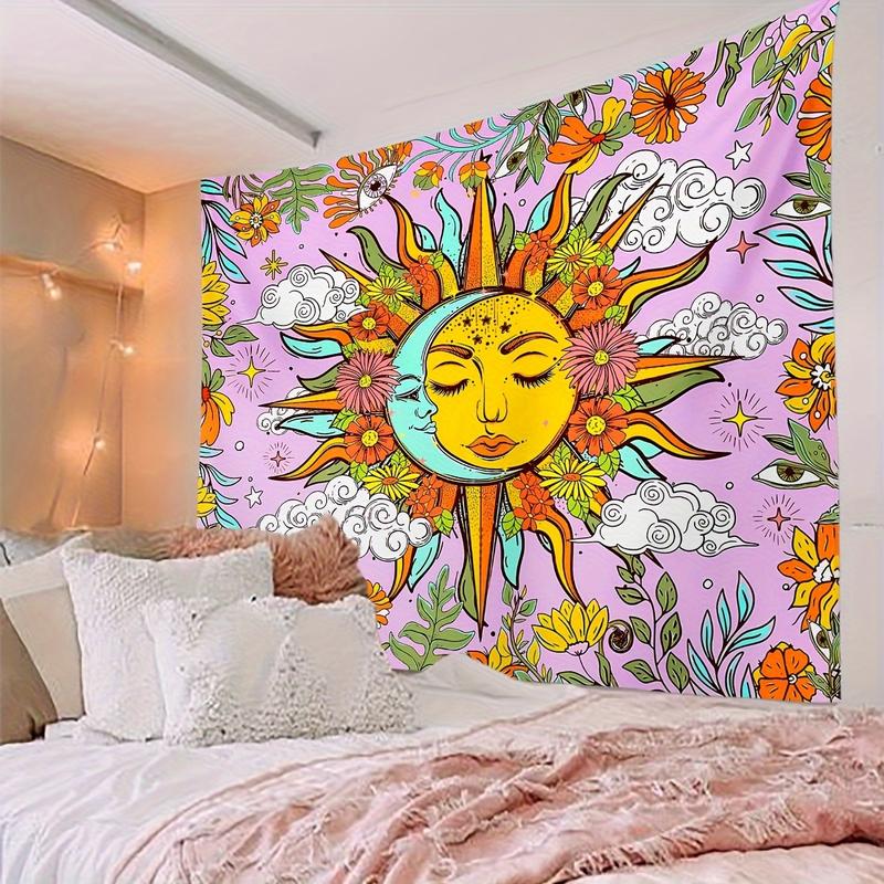 Christmas 2024 Ornament - Vibrant Sun & Moon Pattern Tapestry - Unique Wall Hanging for Living Room, Bedroom, Dormitory - Adds Bohemian Touch to Home Decor, Perfect for Nature Lovers Decoration