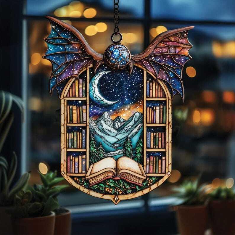 Personalzied Night Court Suncatcher Ornament, Fantasy Book Reader Gift, Acrylic Window Hanging for Book Lovers, Mini Bookshelf Decor