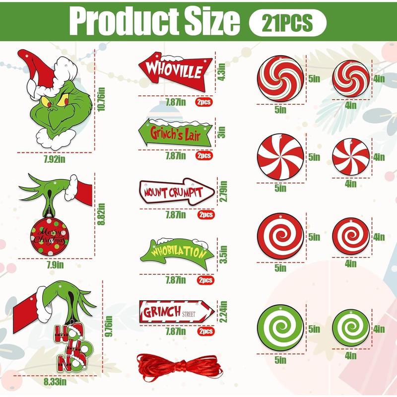 21pcs Christmas Hanging Ornaments - Paper Cards Christmas Thief Cutouts Hanging Decorations for Christmas Tree Party Supplies Home Door Wall Decor