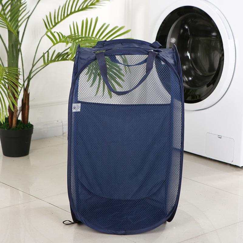 Clothes Storage Basket Handy Laundry Collapsible Mesh Pop Up Hamper with Wide Opening and Side Pocket – Breathable, Sturdy, Foldable, and Space-Saving Design for Clothes and Storage.