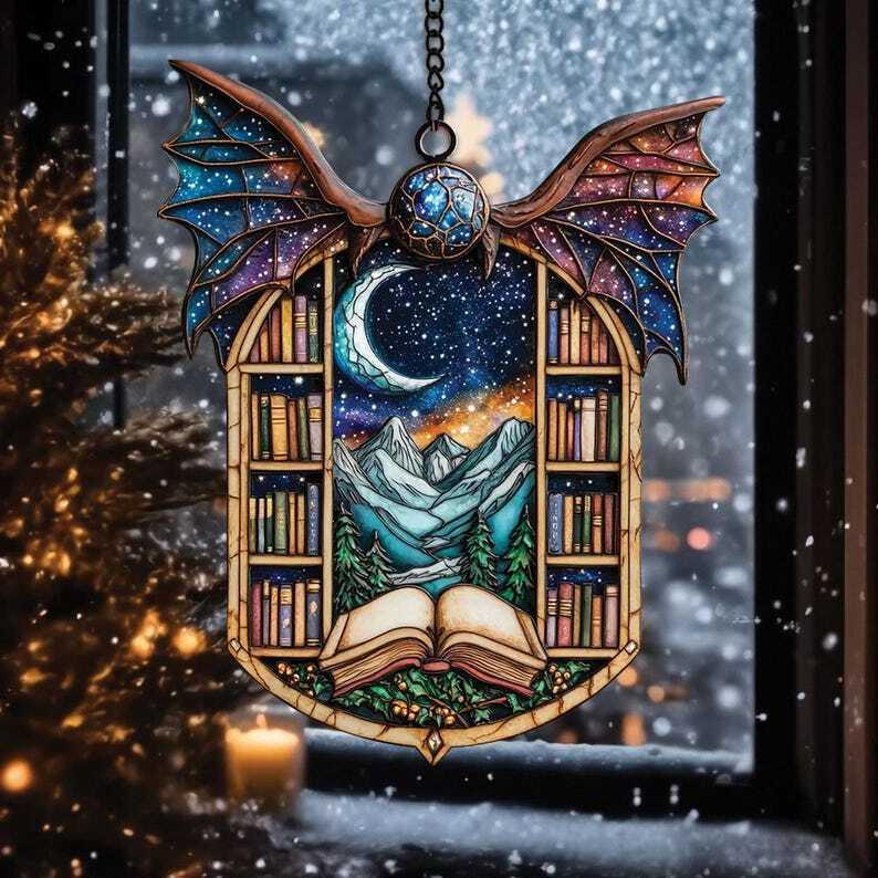 Personalzied Night Court Suncatcher Ornament, Fantasy Book Reader Gift, Acrylic Window Hanging for Book Lovers, Mini Bookshelf Decor