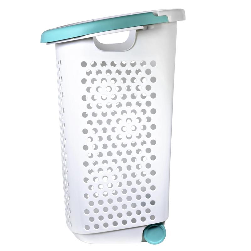 2 Bushel Rolling Plastic Laundry Hamper with Pop-up Handle, White, 2 Pack Organiser