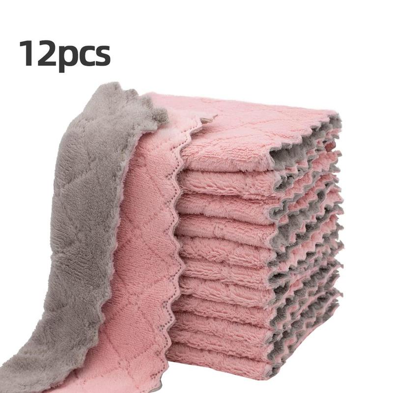 Kitchen Cleaning Rag, 12pcs Soft Absorbent Dishcloth, Household Quick Drying Dishcloth for Bathroom Kitchen Home Office Dormitory