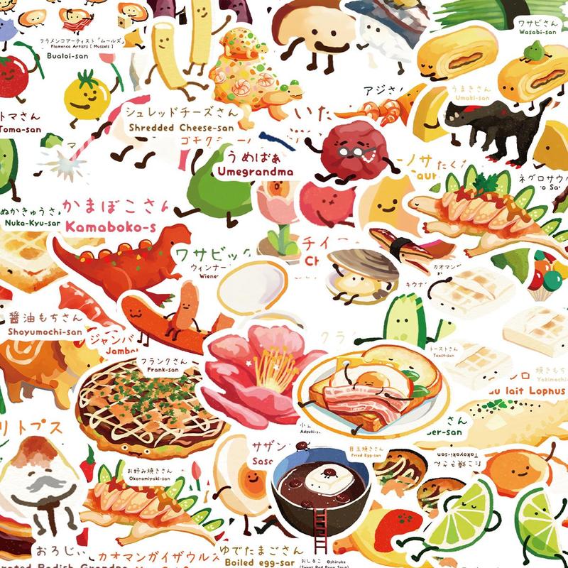 Cartoon Food Pattern Sticker, 50pcs set Cute Cartoon Food Sticker, Diy Decorative Sticker for Laptop, Phone, Scrapbooking, Journal Making