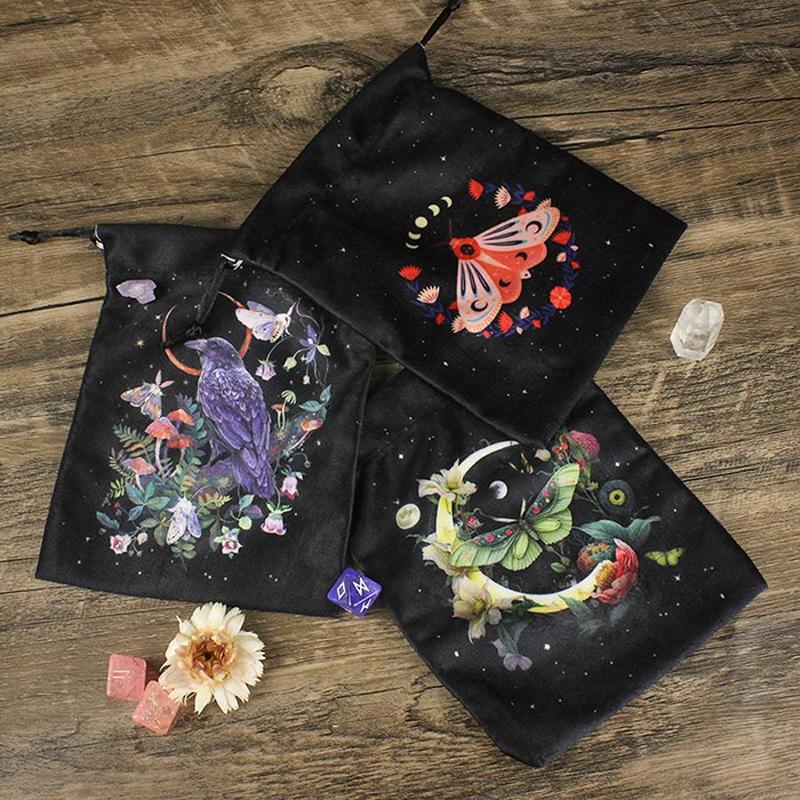 Velvet Tarot Bag, 1 Count Exquisite Butterfly Printed Dice Tarot Card Bag, Multifunctional Bag for Home Dormitory Office School, Festival  Decor