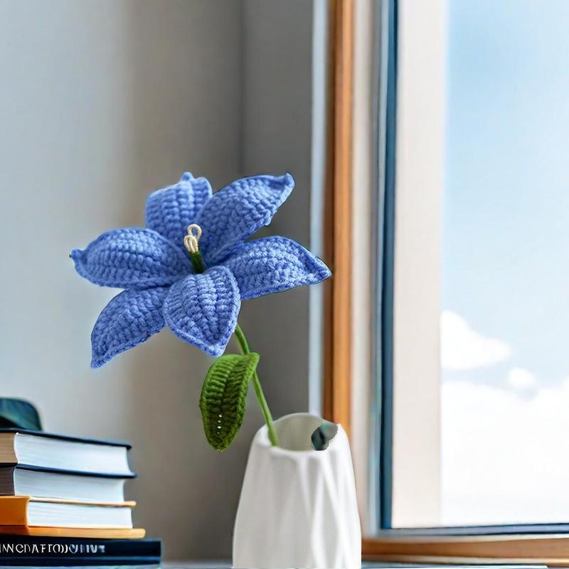 Crochet Lily Flower, Handmade Crochet Artificial Lily , DIY Fake Knitted Crochet Flower, Summer Gift Ideas