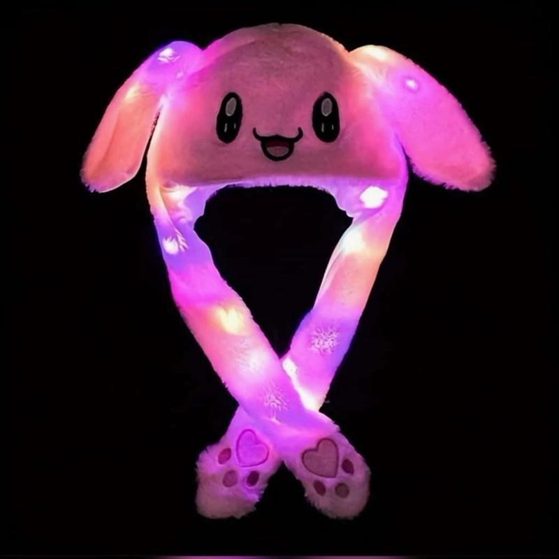 LED Light-Up Plush Moving Rabbit Ear Hat, Funny Glowing Headgear With Moving Bunny Ears, For Women And Girls, Halloween Costume, Christmas Party, Thanksgiving Party, Birthday Gift (There Is A White Break-Lock