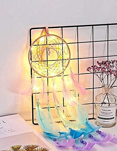 Dream Catcher Wall Decor, Handmade Dream Catcher with LED Light, Colorful Feather Dream Catchers Wall Decor, Dreamcatchers Gift for Girls Kids Women