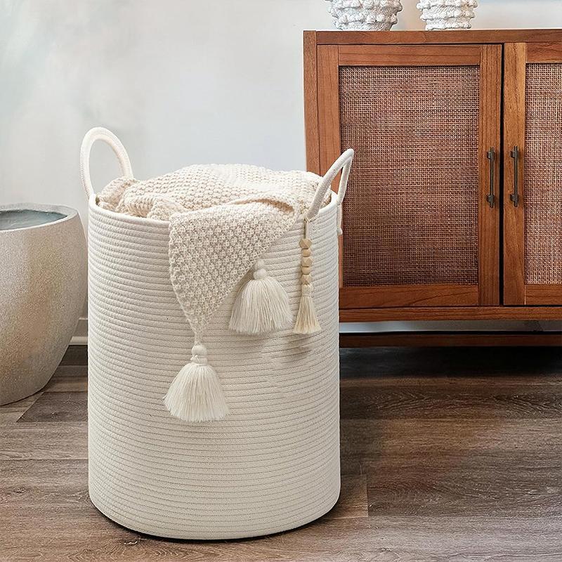 Boho Style Woven Clothes Storage Basket, 1 Count Large Capacity Storage Basket with Handle, Storage Organizer, Home Organizer for Living Room, Bedroom, Laundry Room