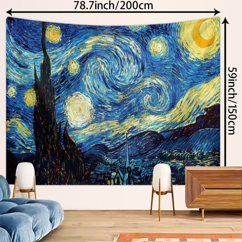 Van Gogh Starry Night Pattern Oil Painting Tapestry, 1 Count Retro Home Decor Tapestry, Wall Hanging Decor for Home Living Room Bedroom