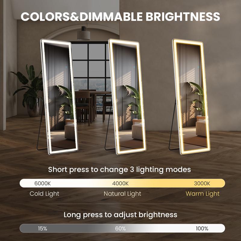 furnishflex 3 Color Lighting Mirror with LED Lights, 64