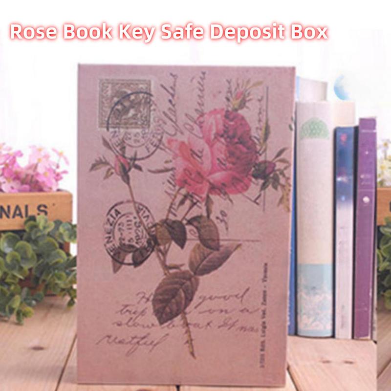 Creative Book Storage Box, 1 Count Rose Pattern Key Design Book Safe, Home Office Storage Box for Card Cash Necklace Jewelry